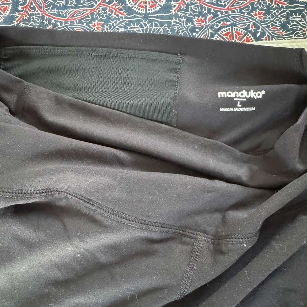 Manduka Black Leggings with Floral Trim